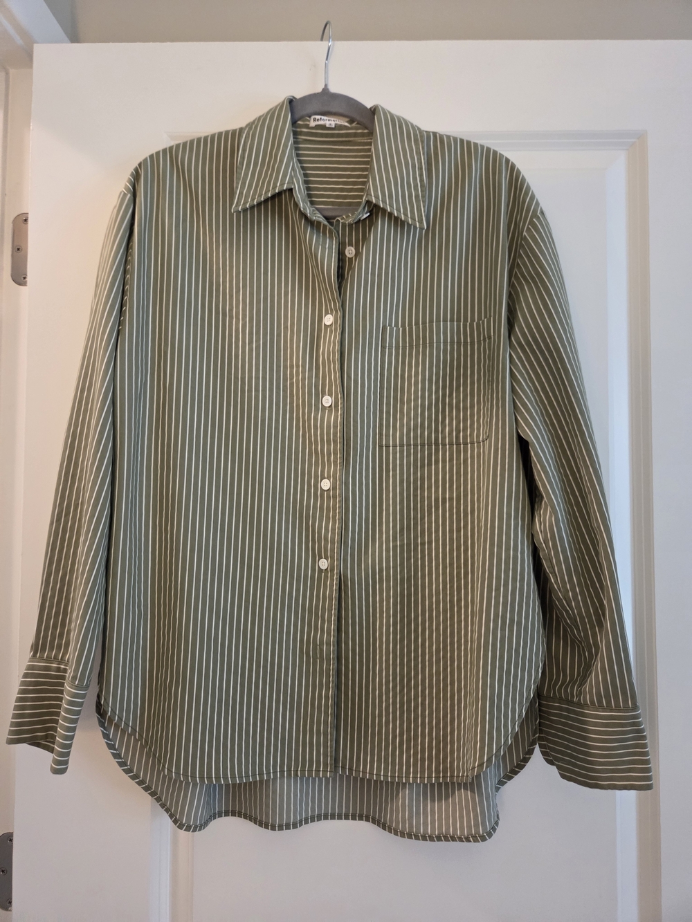 Reformation Green White Striped Oversized Button Down Shirt S